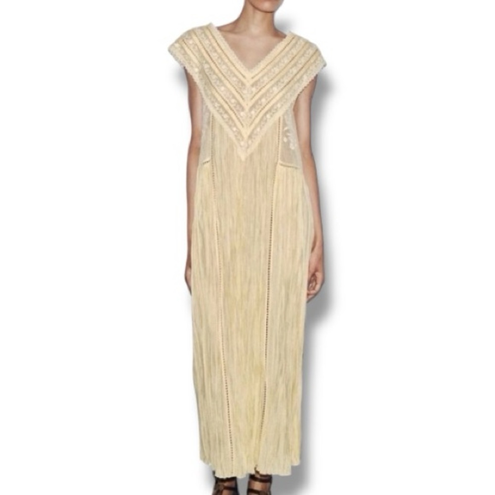 Zara Cream Fringe Embellished V-Neck Maxi Dress